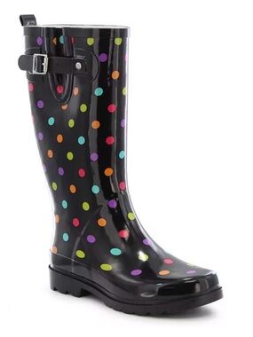 Women’s Black Polka Dot Rain Boots - Colorful Dots Size 6